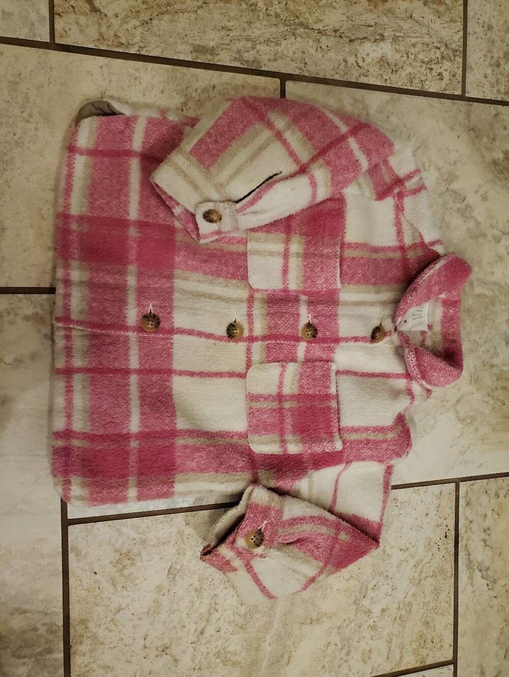 Zara Pink and White Plaid Button-Down Shirt Jacket